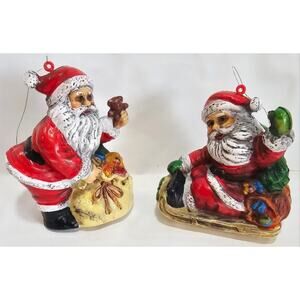 Lot Of 2 Vintage Mini Blow Mold Santa Christmas Ornaments 3" & 3.5” Tall